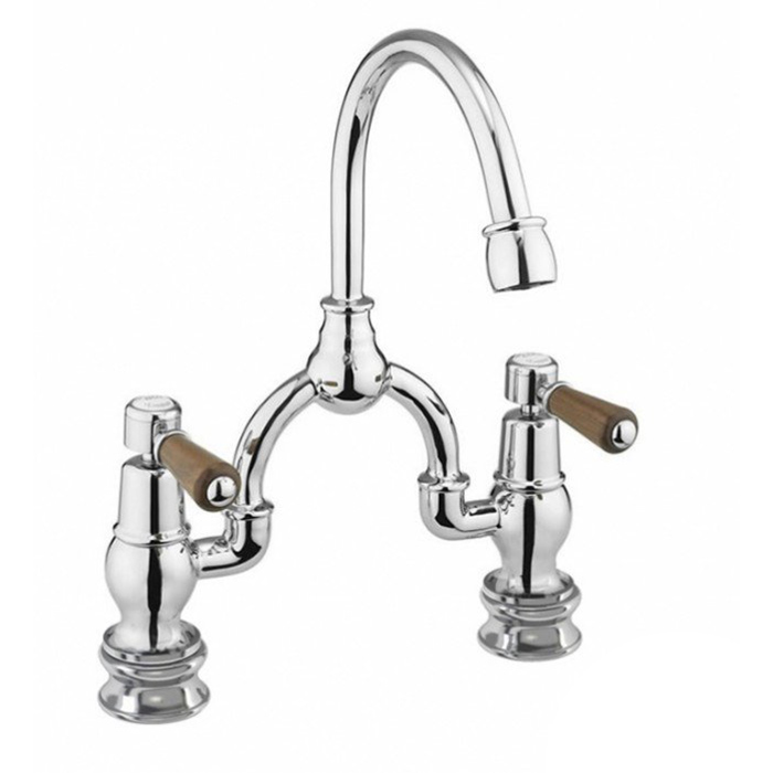 Burlington Regent Смеситель для раковины на 2 отверстия, излив 21h см, цвет: хром/орех глянцевый KER28-QT WAL