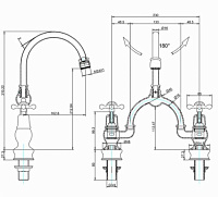 Burlington Regent Смеситель для раковины на 2 отверстия, излив 21h см, цвет: хром/белый глянец CLR28-QT
