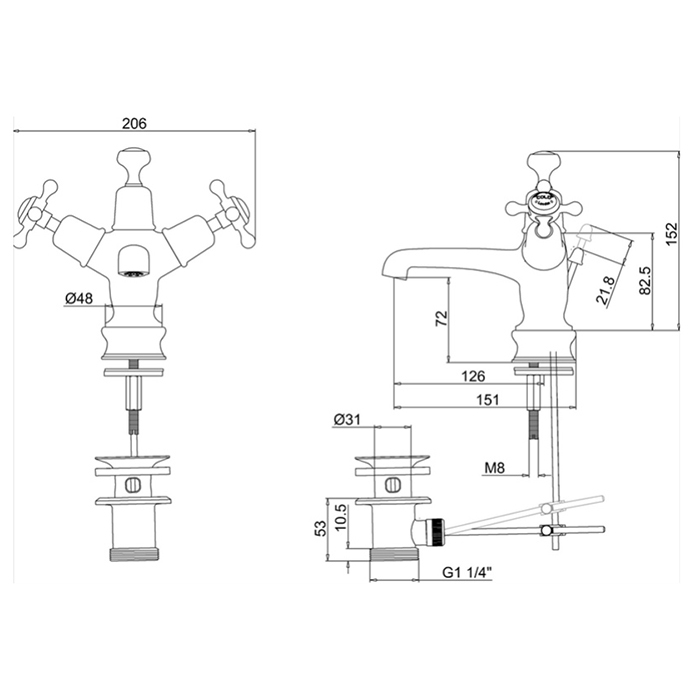 Burlington Regent Смеситель для раковины на 1 отверстие, излив 4,5h см, цвет: золото глянцевое CLR4-QT GOLD
