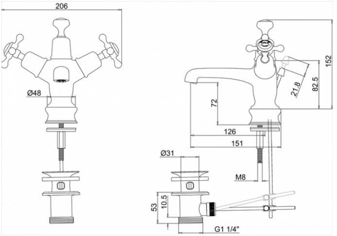 Burlington Regent Смеситель для раковины на 1 отверстие, излив 4,5h см, цвет: хром/белый глянцевый CLR4-QT