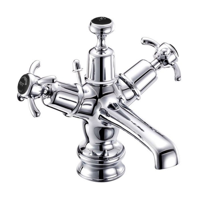 Burlington Regent Смеситель для раковины на 1 отверстие, излив 4,5h см, цвет: хром/черный глянец ANR4-QT BLA