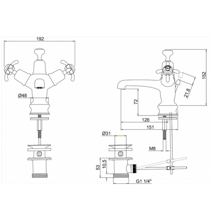 Burlington Regent Смеситель для раковины на 1 отверстие, излив 4,5h см, цвет: хром/черный глянец ANR4-QT BLA