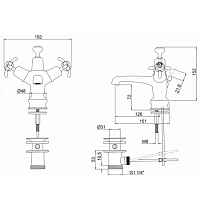 Burlington Regent Смеситель для раковины на 1 отверстие, излив 4,5h см, цвет: хром/черный глянец ANR4-QT BLA