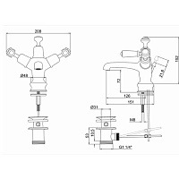 Burlington Regent Смеситель для раковины на 1 отверстие, излив 4,5h см, цвет: хром/орех глянец KER4-QT WAL