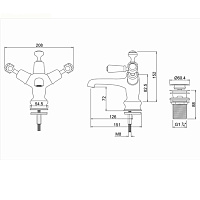 Burlington Regent Смеситель для раковины на 1 отверстие, излив 4,5h см, цвет: хром/орех глянец KER6-QT WAL