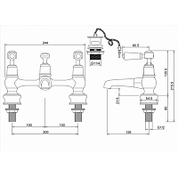 Burlington Regent Смеситель для раковины на 2 отв, излив 2,2h см, с пробкой, цвет: хром/орех глянец KER10-QT WAL