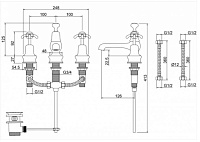 Burlington Regent Смеситель для раковины на 3 отверстия, излив 2,2h см, цвет: хром/белый глянцевый ANR12-QT