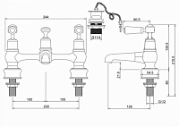 Burlington Regent Смеситель для раковины на 2 отв, излив 2,2h см, с пробкой, цвет: хром/белый глянец KER10-QT