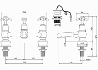 Burlington Regent Смеситель для раковины на 2 отв, излив 2,2h см, с пробкой, цвет: хром/белый глянец ANR10-QT