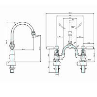 Burlington Regent Смеситель для раковины на 2 отверстия, излив 20h см, цвет: хром/орех глянцевый KER27-QT WAL