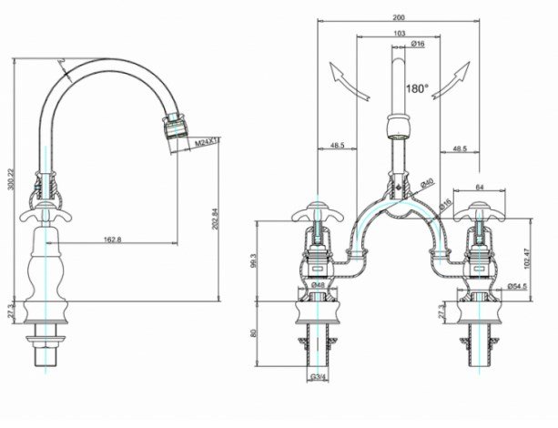 Burlington Regent Смеситель для раковины на 2 отверстия, излив 20h см, цвет: хром/белый глянец ANR27-QT
