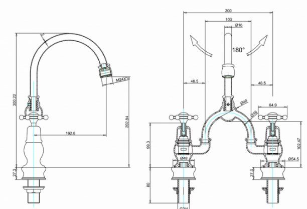 Burlington Regent Смеситель для раковины на 2 отверстия, излив 20h см, цвет: хром/белый глянец BIR27-QT