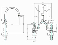 Burlington Regent Смеситель для раковины на 2 отверстия, излив 20h см, цвет: хром/белый глянец CLR27-QT