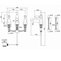Burlington Regent Смеситель для раковины на 3 отверстия, излив 2,2h см, цвет: хром/орех глянец KER12-QT WAL