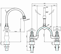 Burlington Regent Смеситель для раковины на 2 отверстия, излив 21h см, цвет: хром/белый глянец BIR28-QT