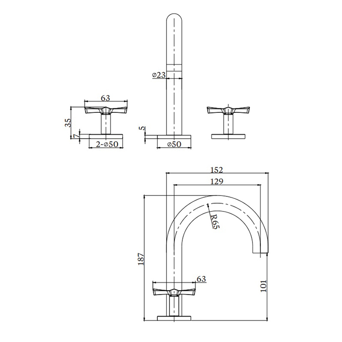 Burlington Riviera Смеситель для раковины на 3 отверстия, излив 4,5h см, цвет: золото глянцевое RIV6 GOLD