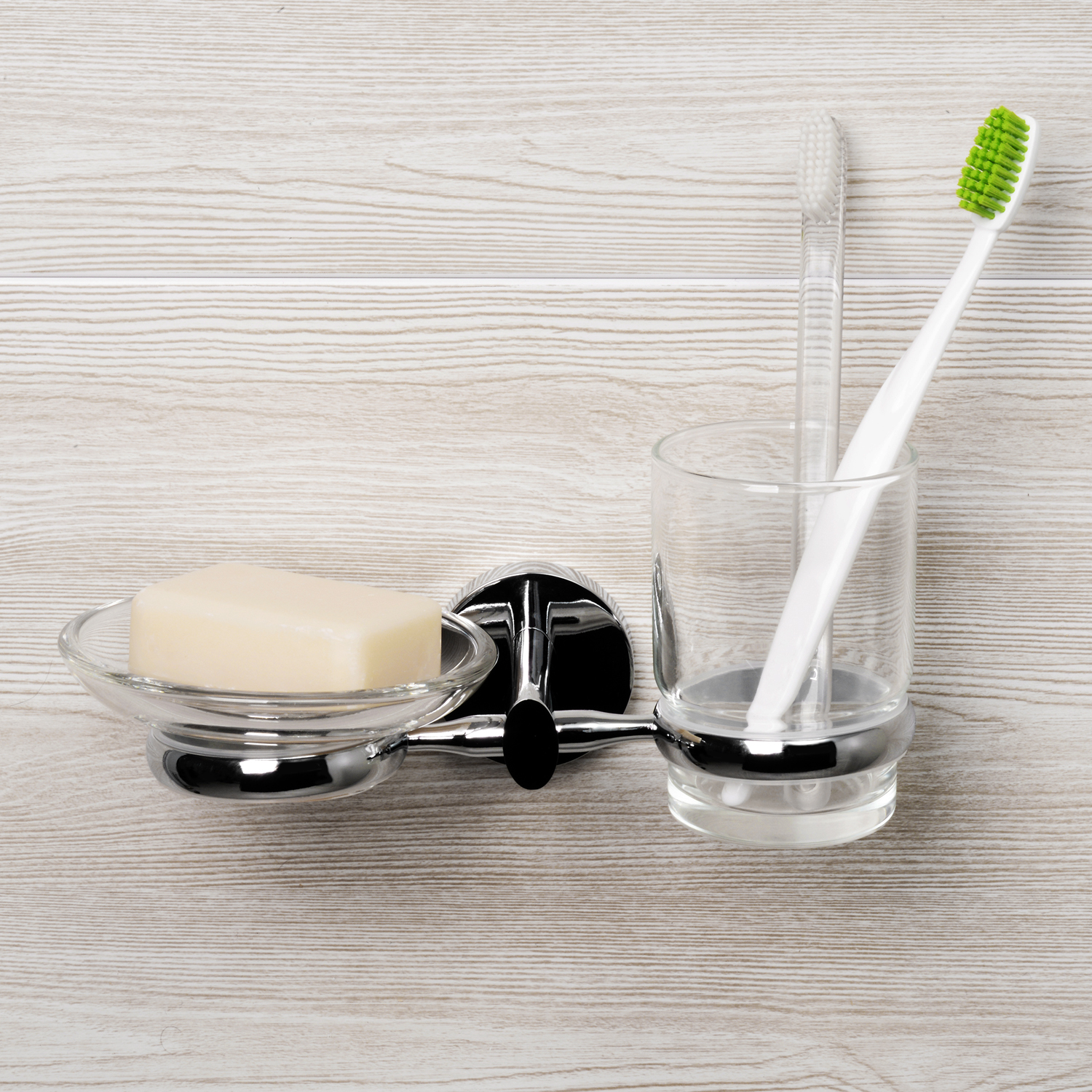 Wasserkraft Rhein Стакан и мыльница с держателем, стеклянный прозрачный, цвет: хром K-6226