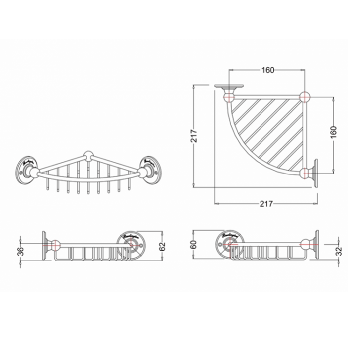 Burlington Arcade Полка решетка угловая 21,7х21,7 см, цвет: хром глянцевый A21 CHR