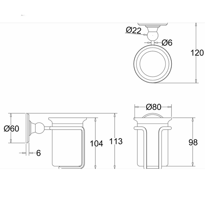 Burlington Arcade Подстаканник, одинарный из керамики, подвесной, цвет: черный глянцевый BX25