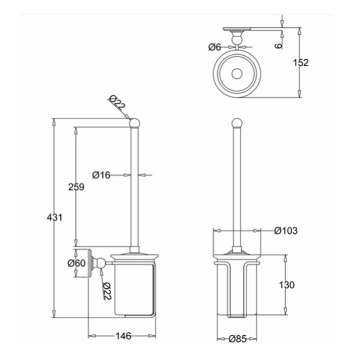 Burlington Black Ершик для унитаза подвесной с керамической колбой, цвет: хром/орех глянцевый A8 WAL