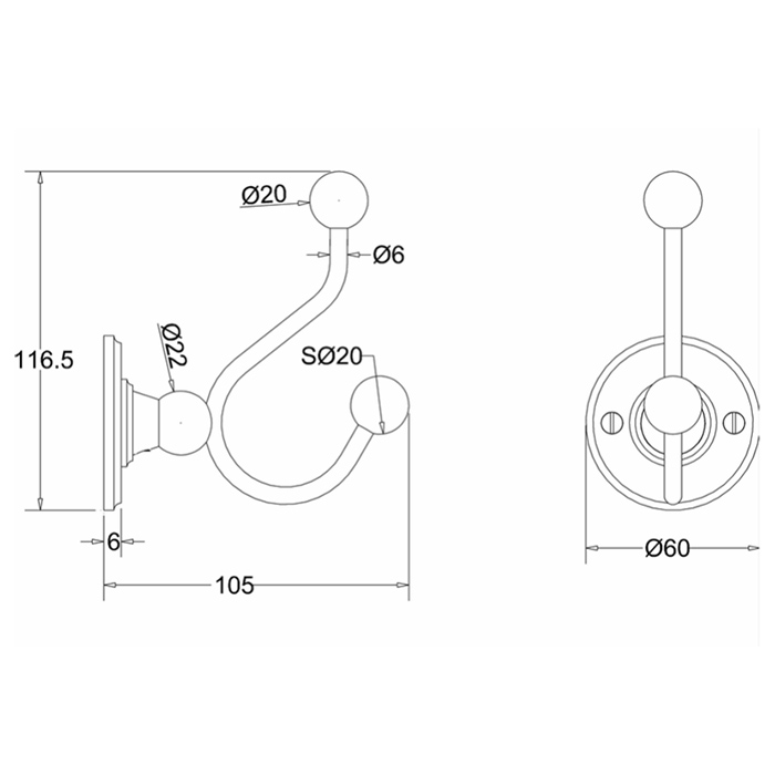 Burlington Black Крючок для полотенец двойной, подвесной, цвет: хром/орех глянцевый A4 WAL