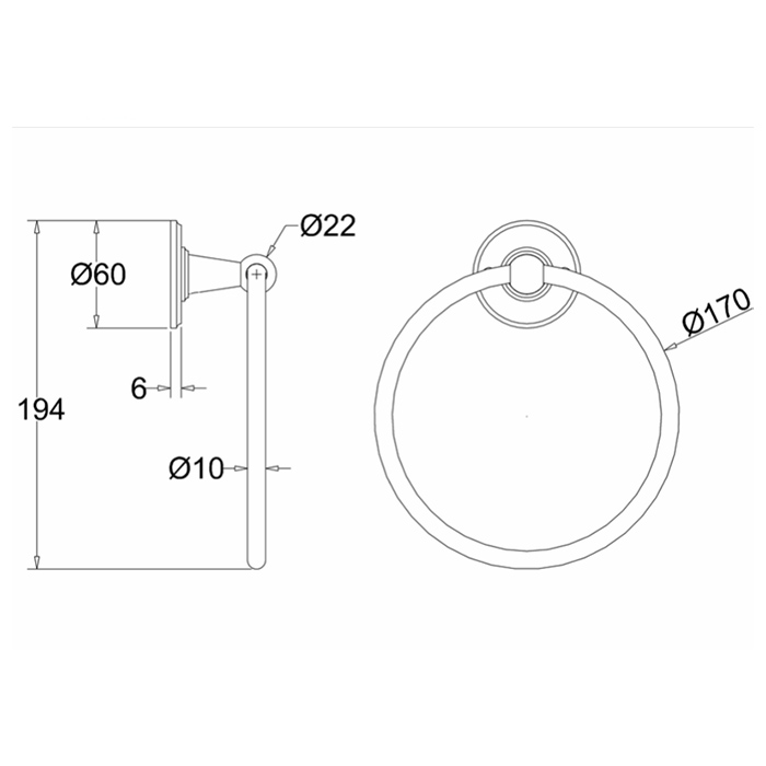 Burlington Black Полотенцедержатель круглый d17 см, подвесной, цвет: хром/орех глянцевый A3 WAL