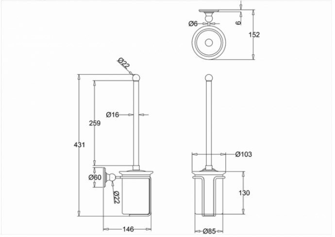 Burlington Classic Ершик для унитаза подвесной с керамической колбой, цвет: хром глянцевый A8 CHR