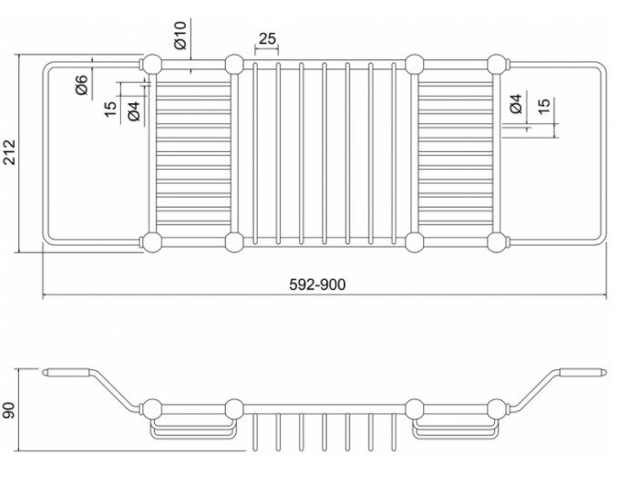Burlington Classic Полка на ванну 90х21,2 см, подвесная, цвет: хром глянцевый A27 CHR