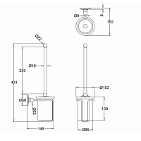 Burlington Gold Ершик для унитаза подвесной с керамической колбой, цвет: золото глянцевое A8 GOLD