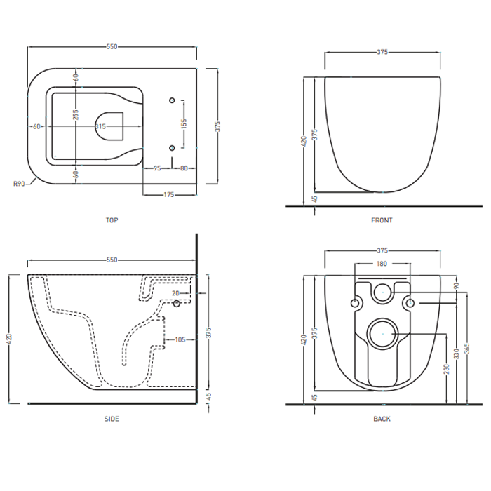 Cielo Shui Comfort Унитаз подвесной 37,5x55xh37 см, с креплениями, цвет: Basalto SHCOVSKBA