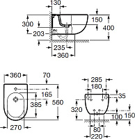 Roca Meridian Биде подвесное 56х36 см, c 1 отв. под смеситель и переливом, цвет: белый глянцевый 357245000