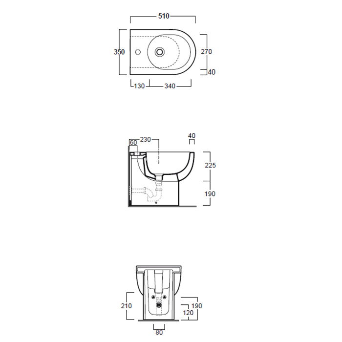 Simas E-Line Биде напольное 35х51 см c 1 отверстием под смеситель и переливом, цвет: белый глянцевый EL04bi
