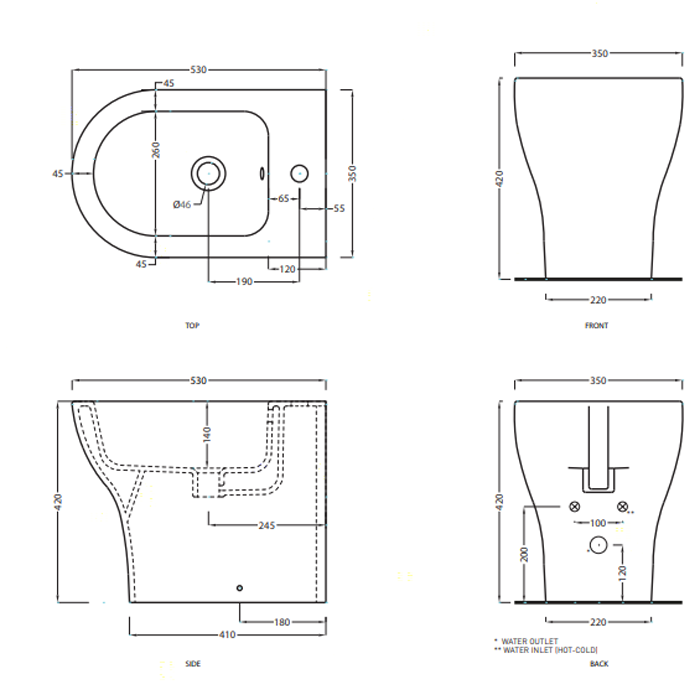 Cielo Enjoy Биде напольное 35х53хh42 см, 1 отв., тальк EJBITL