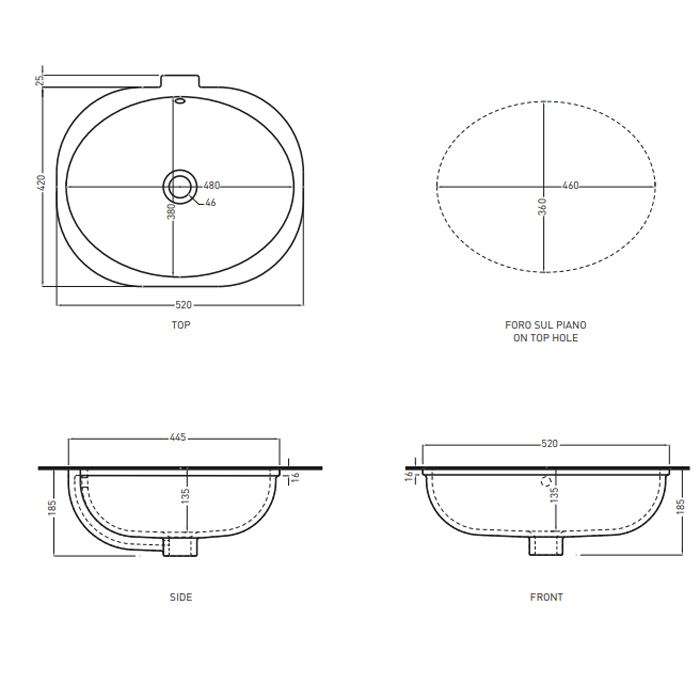Cielo Enjoy Раковина встраиваемая 44,5х52хh18,5 см, овальная, цвет: серый EJLASPOBR
