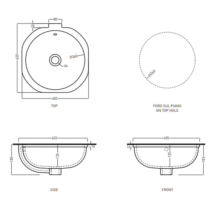 Cielo Enjoy Раковина встраиваемая 42х40,5хh18,5 см, круглая, цвет: глянцевый белый EJLASPT