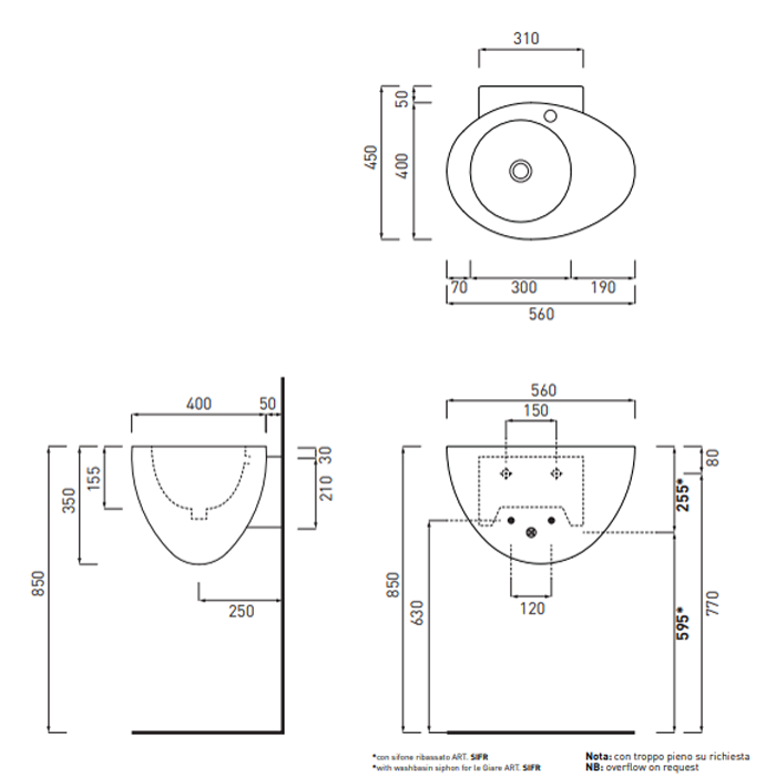 Cielo Le Giare Раковина подвесная 56х45хh35 см, цвет: Agave LGLS56AG