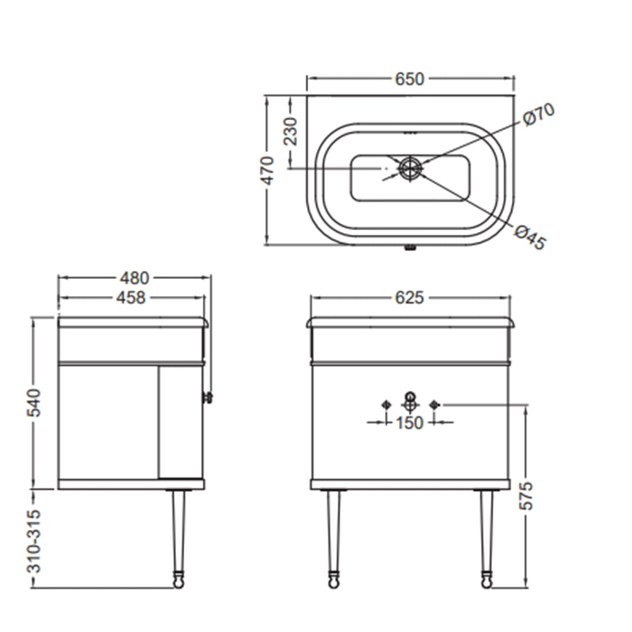 Burlington Chalfont Раковина подвесная 51х31 см, перелив, 1 отв. под смеситель, цвет: белый глянец B8E