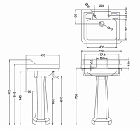 Burlington Classic Раковина подвесная 56х47 см с переливом, 3 отв. под смеситель, цвет: белый глянец B4 3TH