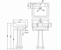 Burlington Classic Раковина подвесная 61х51 см с переливом, 3 отв. под смеситель, цвет: белый глянец B5 3TH