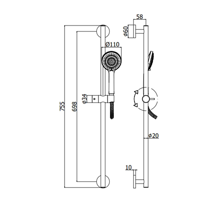 Paffoni Saliscendi Душевой гарнитур 75,5 см, цвет: черный матовый ZSAL146NO