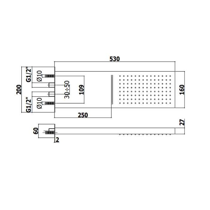 Paffoni Doccia Верхний душ 53х16 см, настенный, цвет: золото медовое ZSOF099HG