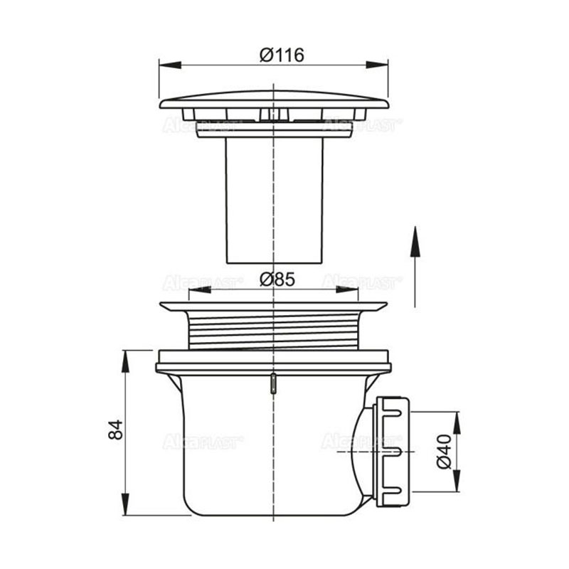 Alcaplast Сифон для душевого поддона, цвет: хром A49CR