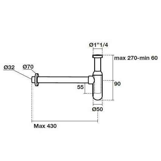 Kerasan Lux Сифон для раковины латунный 1" 1/4, цвет: Cromo 923590