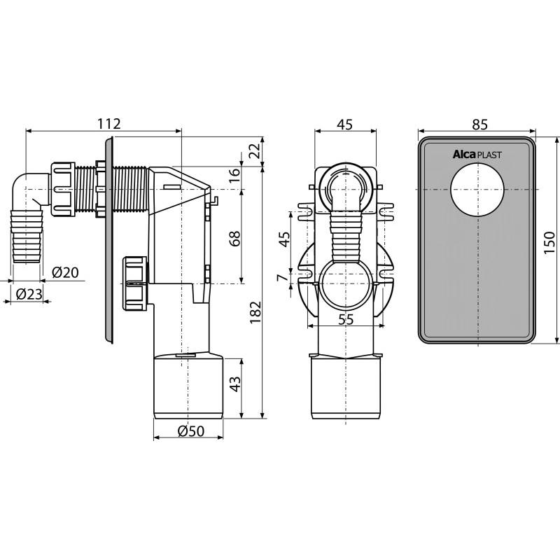 Alcaplast Сифон для стиральной машины под штукатурку, цвет: хром APS3