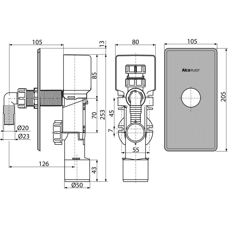 Alcaplast Сифон для стиральной машины под штукатурку, цвет: хром APS3P