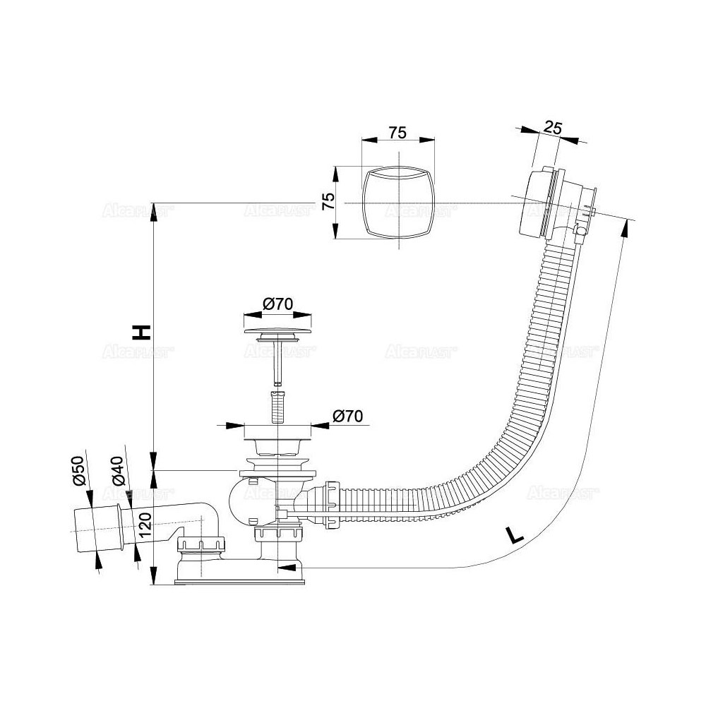 Alcaplast Сифон для ванны автомат комплект, цвет: хром A51CRM