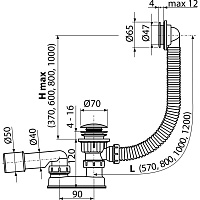 Alcaplast Сифон для ванны комплект click/clack, пластик/металл, 80 см, цвет: хром A505CKM-80