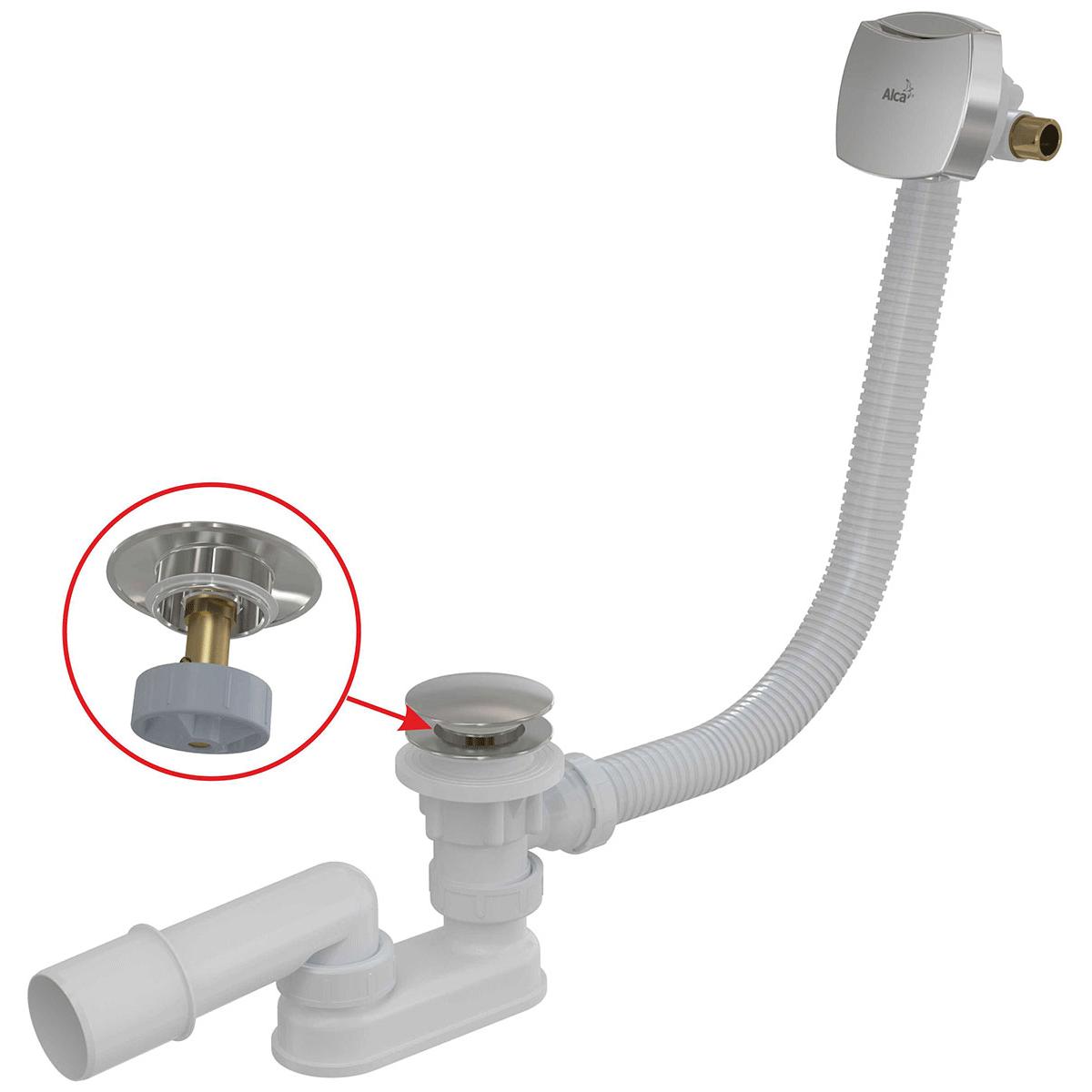 Alcaplast Сифон для ванны click/clack с напуском воды через перелив, цвет: хром A508CKM-120