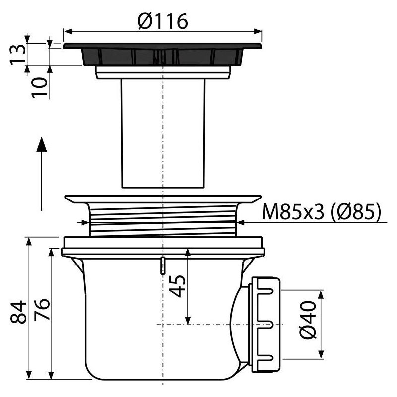 Alcaplast Сифон для душевого поддона, цвет: черный A49BLACK