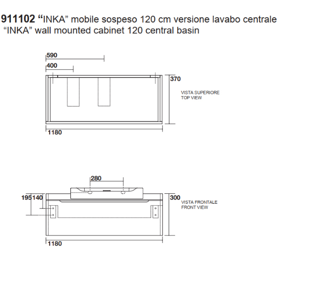 Kerasan Inka Project Тумба под раковину на 120 см, подвес. 118x37x30hсм, цвет: Laccato bianco lucido 911102